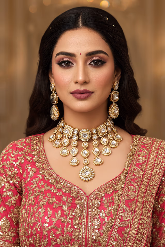 Luxurious Piece Featuring Geometric Shaped White Stones And Cut Crystals — rent in Calicut