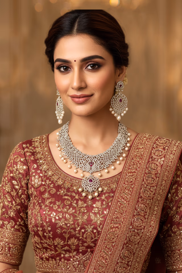Luxurious Silver Plated Bridal Set Featuring Beautiful Tear Drop Stones — rent in Coimbatore