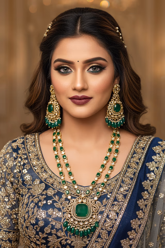 Magnificent Emerald Polki Jewelry Set Creates A Royal Bridal Aura With Stunning Craftsmanship Enhancing… — rent in Calicut
