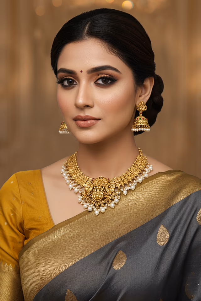 Majestic Bridal Accessory Set Featuring A Heavy Gold Tone Base Adorned With Lustrous White Pearl Droplets — rent in Bangalore