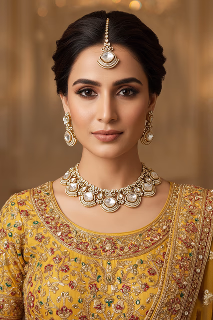 Matching Oversized Stud Earrings Feature Large Green Centers To Complete Your Traditional High Fashion Look — rent in Calicut