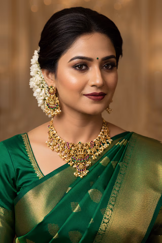 Elegant Matt Gold Necklace Highlighting South Indian Craftsmanship — rent in Coimbatore