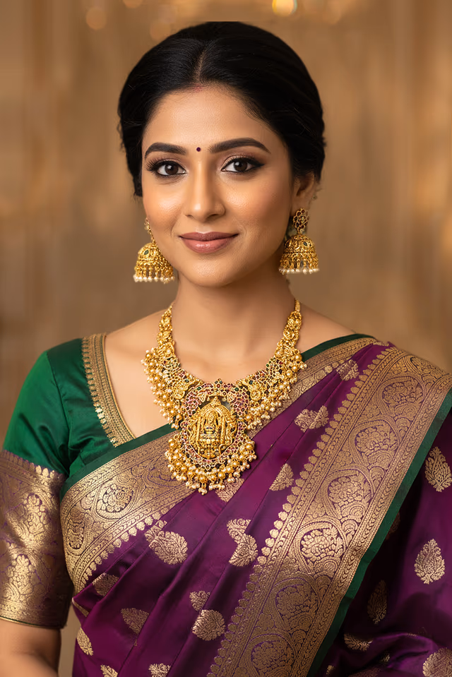 Elegant Matt Gold Necklace Highlighting South Indian Craftsmanship — rent in Coimbatore