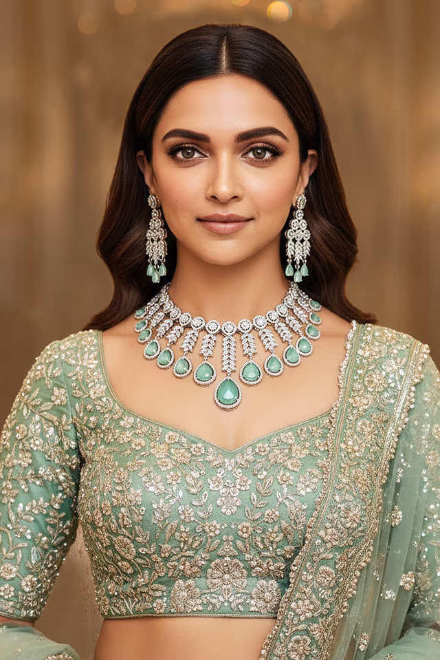 Mint Glow Teardrop Necklace Set — rent in Kochi