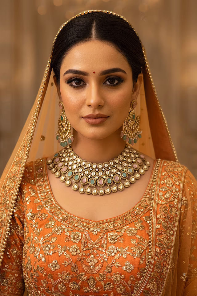 Pastel Green And Pink Along With White Stone Bridal Jewelry Set — rent in Coimbatore