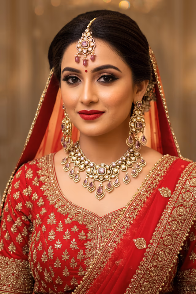 Pastel Pink Accents And Dazzling Cubic Zirconia For Bridal Look — rent in Calicut