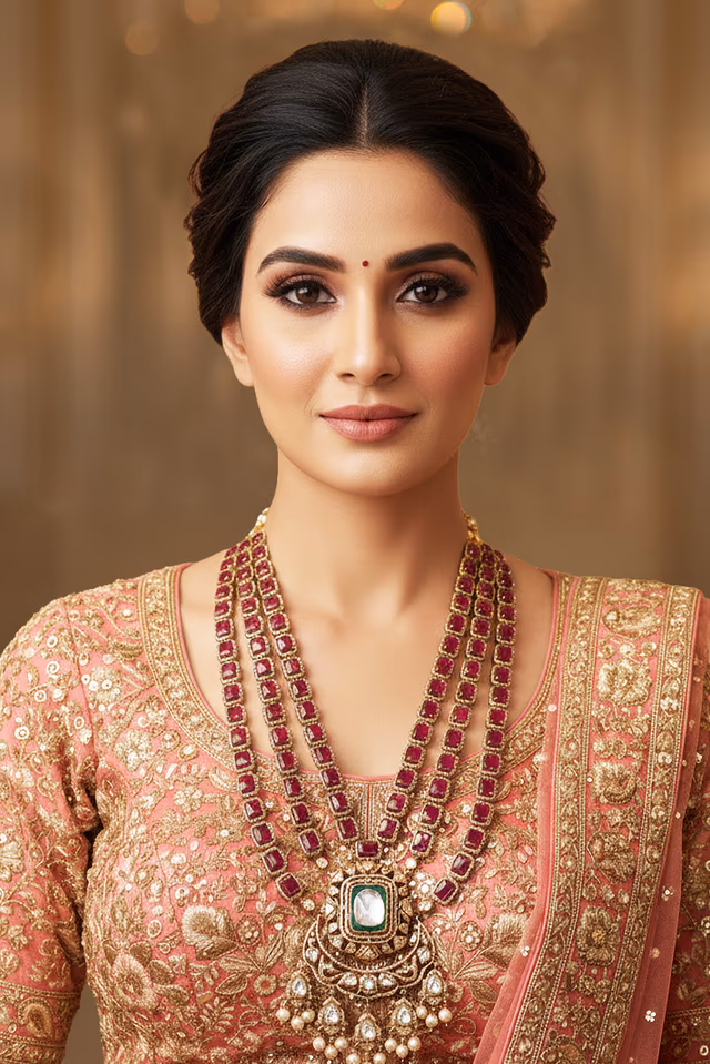 Perfect For Festive Gathering, Heavy Set Features Maroon And White Kundan Details — rent in Calicut