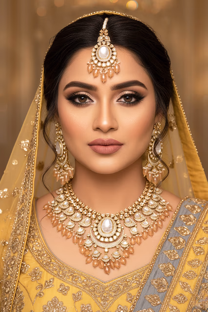 Polished Round Pearls Contrast Beautifully Against The Dark Rich Orange Tones Of The Main Gemstones — rent in Calicut