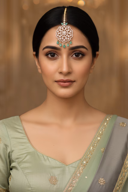 Premium Quality Gold Plated Choker Necklace Adorned With Shimmering White And Green Glass… — back view, rent in Bangalore
