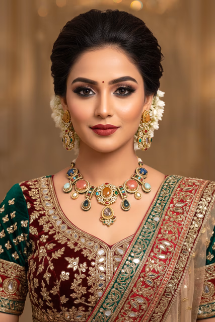 Premium Quality Gold Plated Choker Necklace Adorned With Shimmering White And Multicolor Glass Stones — rent in Bangalore