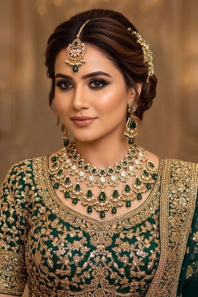 Traditional Rajasthani Look Necklace Adorned With Green And White Gemstones — rent in Coimbatore