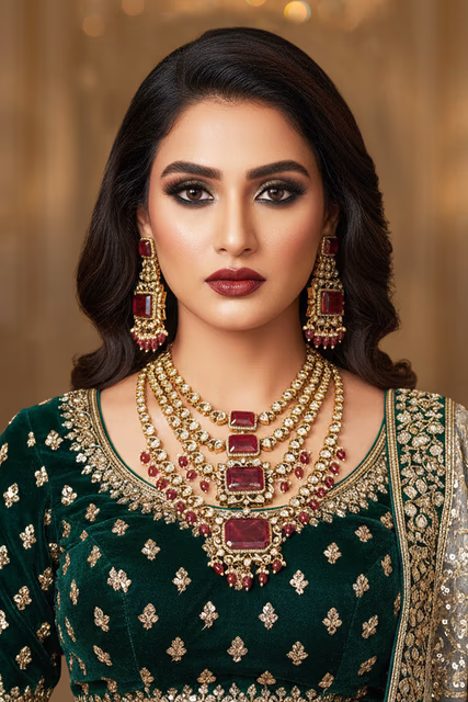 Red And White Necklace Features 4 Layers Of Intricate Design Work Enhancing Its Bold And Luxurious… — rent in Calicut