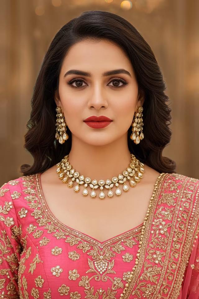 Regal Radiance Gold-Plated American Diamond Bridal Choker Set with Drop Earrings — rent in Kochi