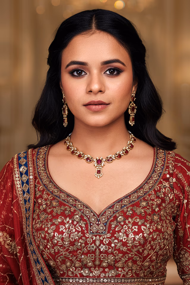 Royal Ruby Circle Necklace Set — rent in Kochi