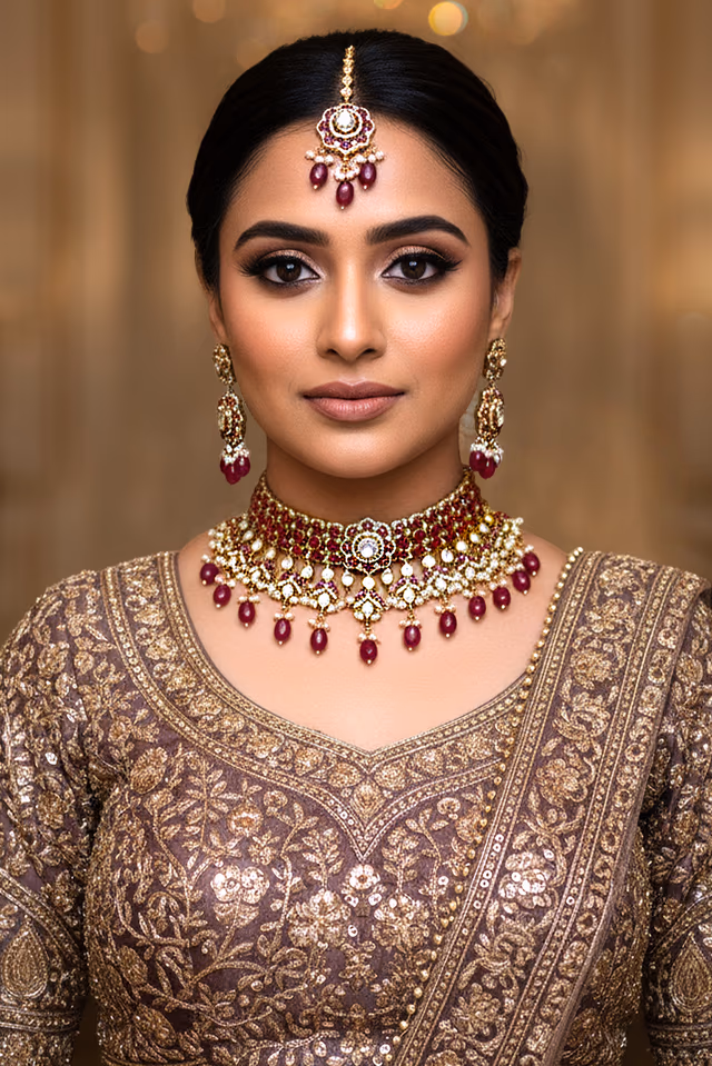 Royal Ruby Kundan Bridal Jewellery Set — rent in Kochi