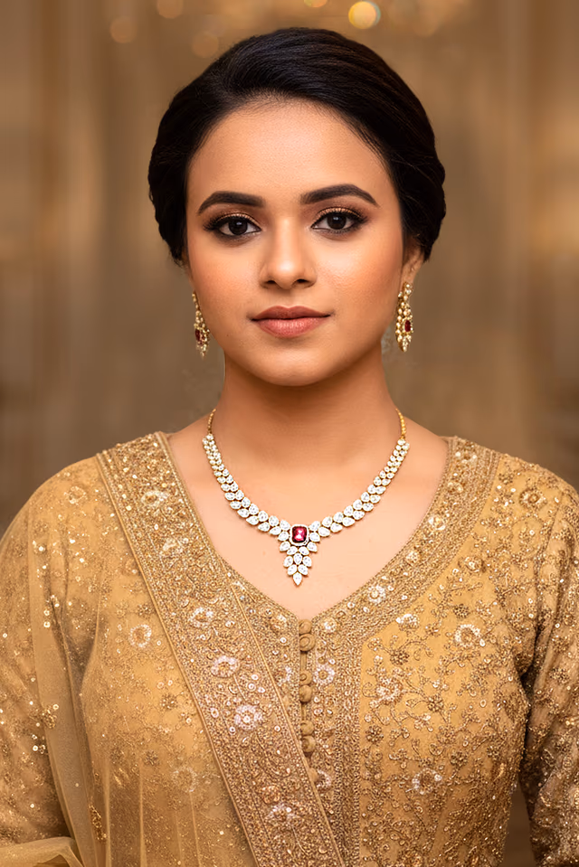 Ruby Flora Diamond Finish Necklace Set — rent in Kochi