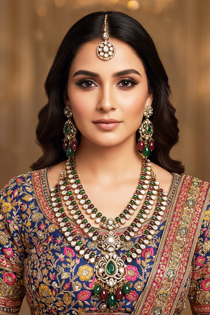 Ruby Pink And Green High Quality Jewelry Set Will Add A Touch Of Royalty To Your Favorite Outfit — rent in Calicut