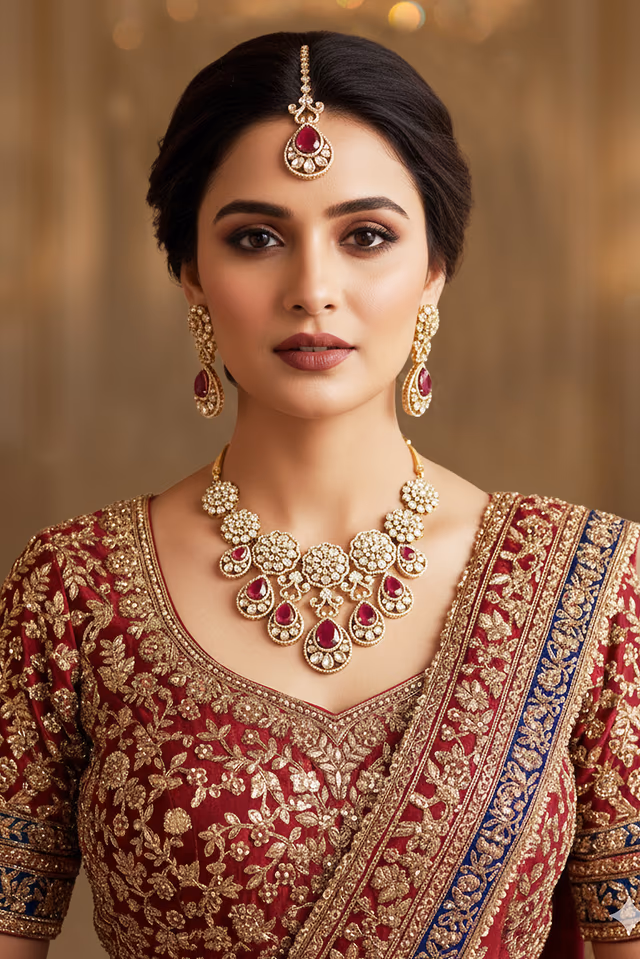 Ruby Pink And White Victorian Jewellery With Contemporary Stone Setting Giving A Royal And Sophisticated… — rent in Calicut