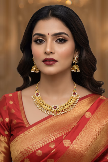 Shimmering Gold Toned Bridal Choker Set Featuring Ornate Traditional Engravings And Delicate Seed Pearl… — rent in Bangalore