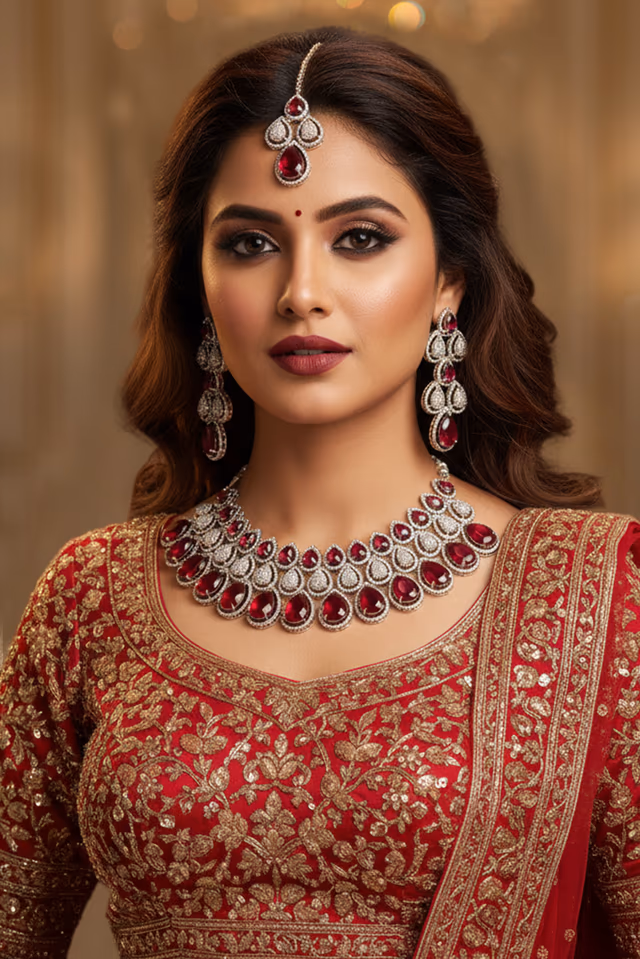 Stunning Silver And Red Diamond Jewellery Adds Dazzling Shine And Delicate Detailing Bringing Beautiful… — rent in Calicut
