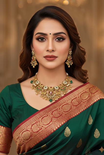 Sophisticated Antique Gold Finished Jewelry Featuring Rich Textures And Decorative Pearl Hangings For… — rent in Coimbatore