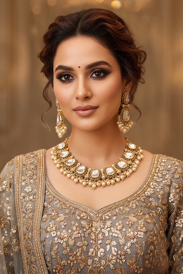 Sophisticated Ethnic Jewelry With A Delicate Balance Of Sparkling Clear Stones And Richly Colored White… — rent in Calicut
