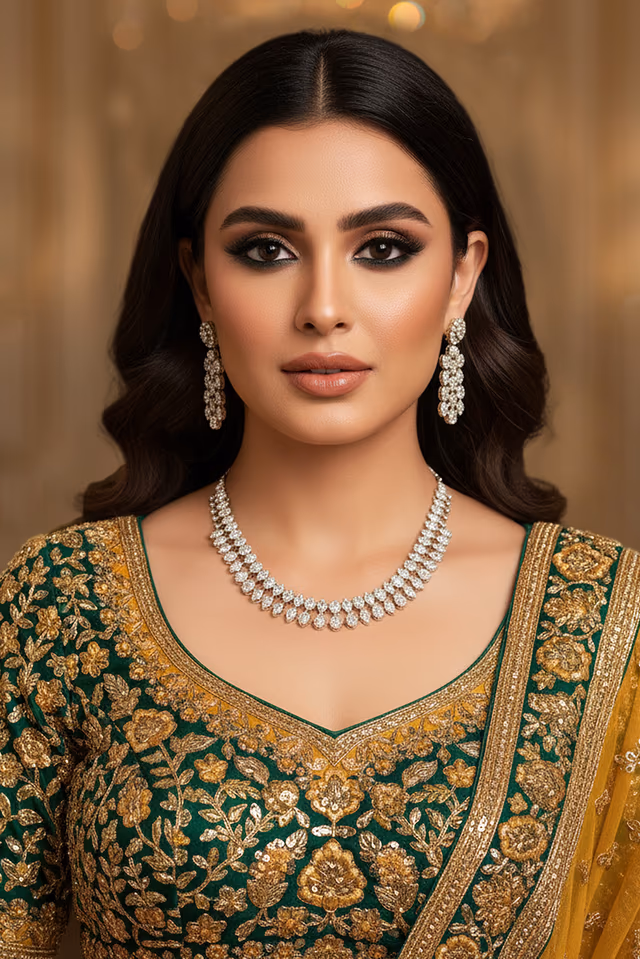 Sparkling Silver Necklace Embellished With Diamonds Adds Effortless Grace And Modern Beauty To Bridal… — rent in Calicut