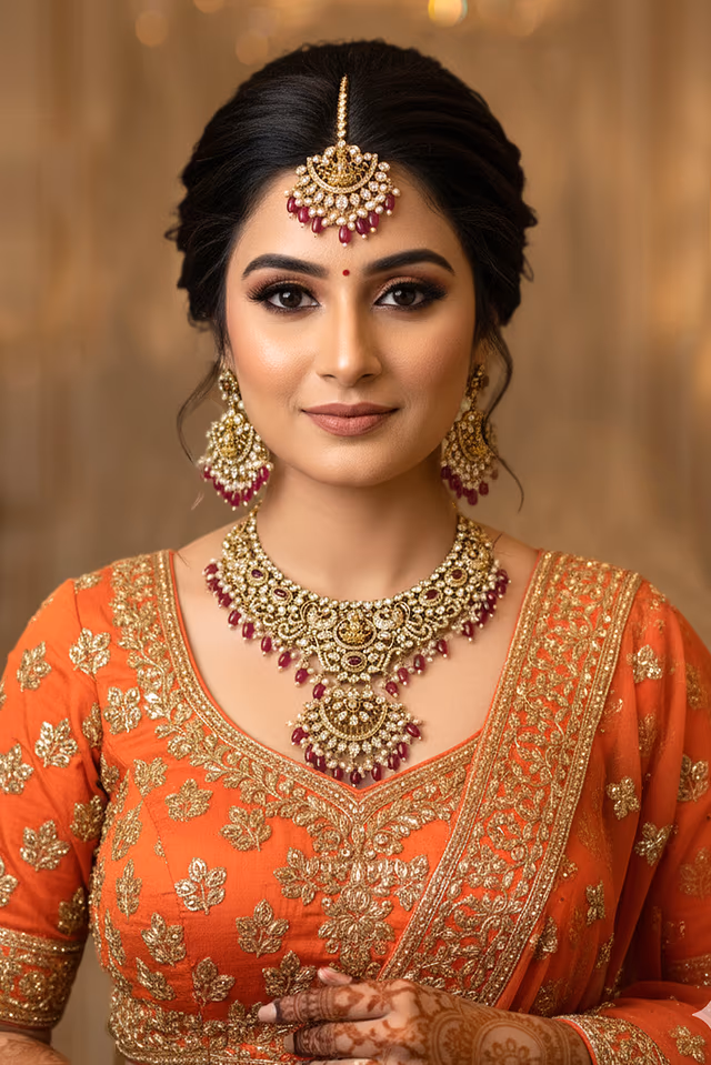Elegant Statement Necklace Set With Delicate Red Pearl And Stone Drops — rent in Coimbatore