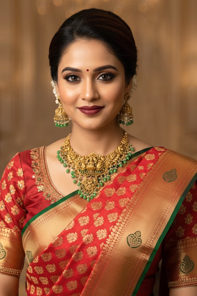 Timeless Bridal Temple Jewelry Set With Embossed Goddess Lakshmi Pendants — rent in Coimbatore