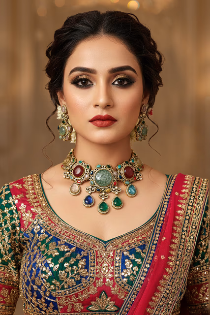 Timeless Traditional Jewelry Masterpiece Featuring Antique Gold Finish And Vibra Multicolor Stones — rent in Bangalore