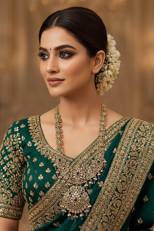 Unique Antique Look Necklace With Contrasting Light Blue And White Accents. — back view, rent in Coimbatore