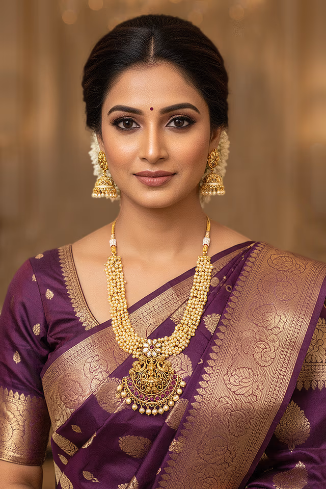 Heavy Work Gold Tone Piece Adorned With Divine Figure Pendant. — rent in Coimbatore