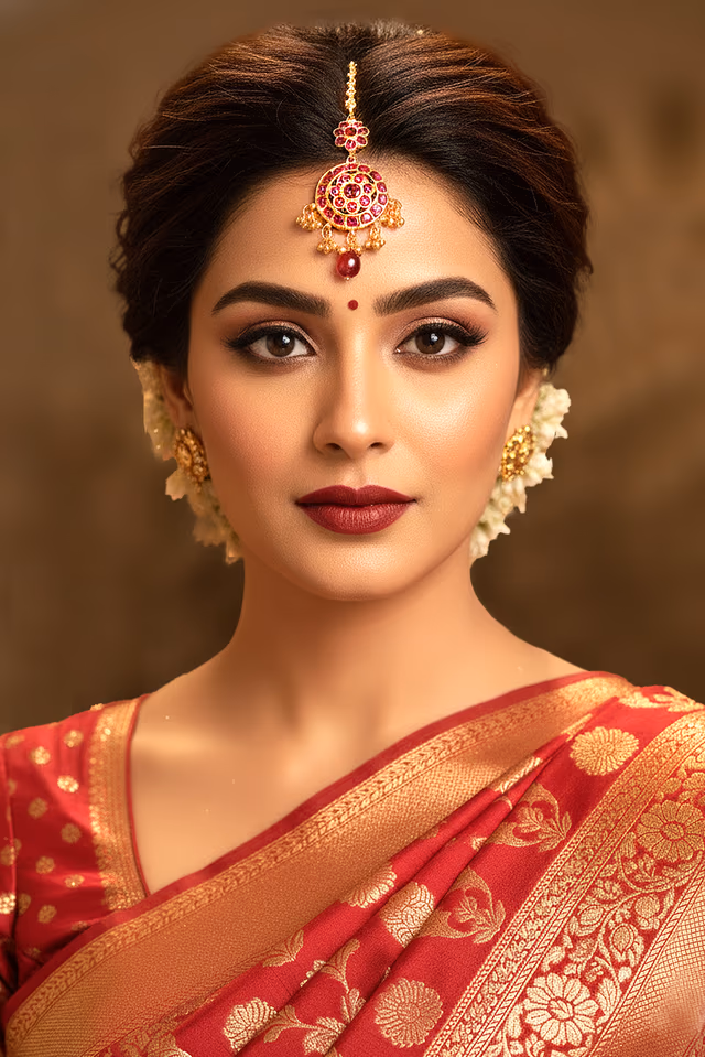 Magnificent Gold Plated Forehead Ornament Featuring Pearl Drops — rent in Coimbatore
