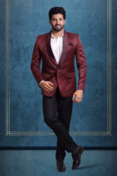 Wine Silky Jacquard Noble Blazer — rent in Bangalore