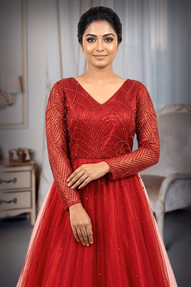 Deep Red Embellished Ball Gown — rent in Coimbatore