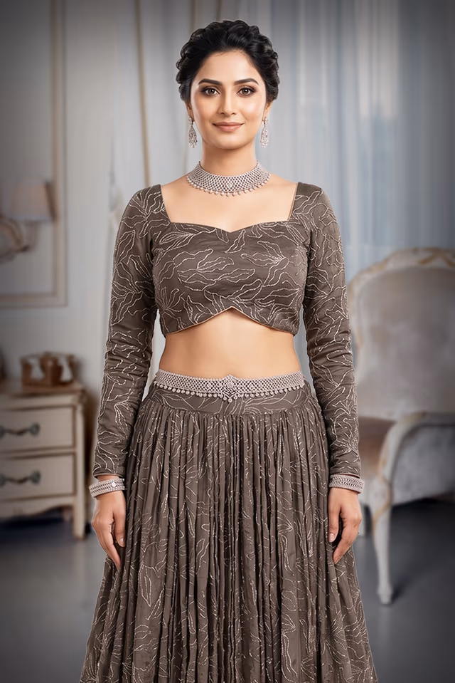 Elegant Hunter Green Lehenga Adorned with Beautiful Intricate Sugar Bead Work — rent in Bangalore