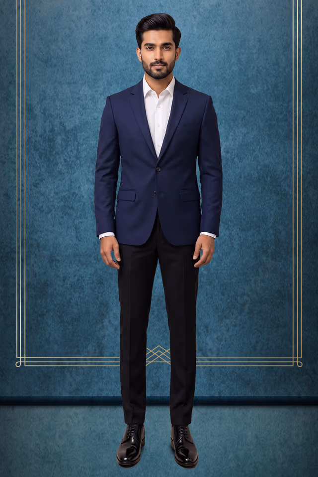 Elegant Plain Navy Blue Blazer for Formal and Professional Occasions — rent in Bangalore