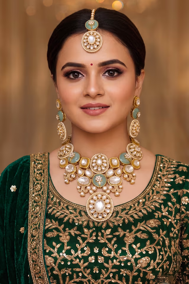 Elegant White Pearls Gracefully Border The Lower Edge Of This Traditional Kundan Style Choker Necklace — rent in Calicut