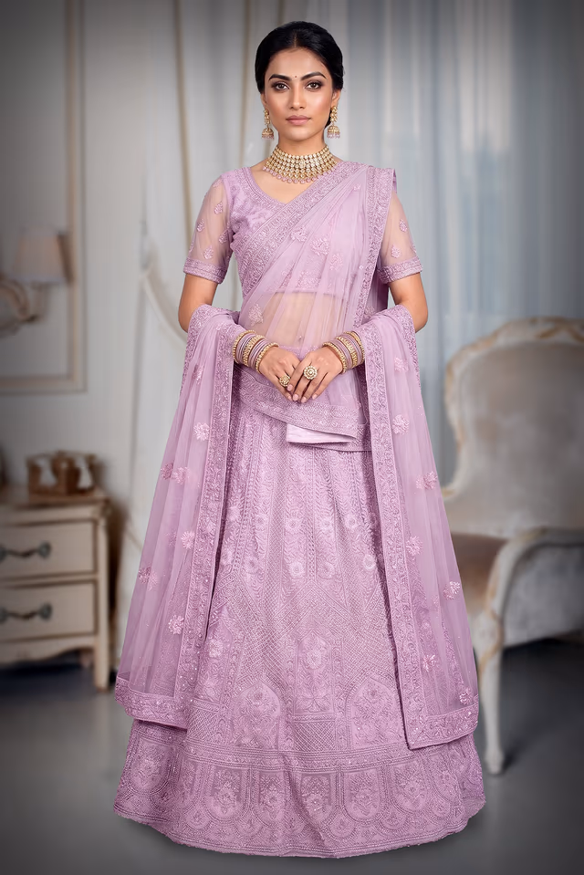 Embrace Ethereal Elegance With This Enchanting Lavender Lehenga Set, Designed To Make You… — back view, rent in Bangalore