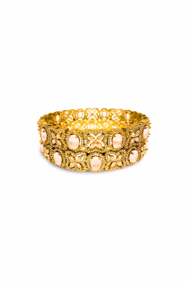 Enchanting Rose Quartz & Floral Filigree Kada — rent in Edappally