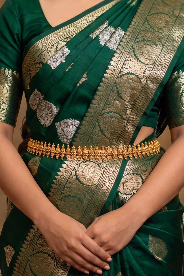 Enhance Your Bridal Attire With This Stunning Temple Jewelry Waist Belt Featuring Divine Artistry — rent in Calicut