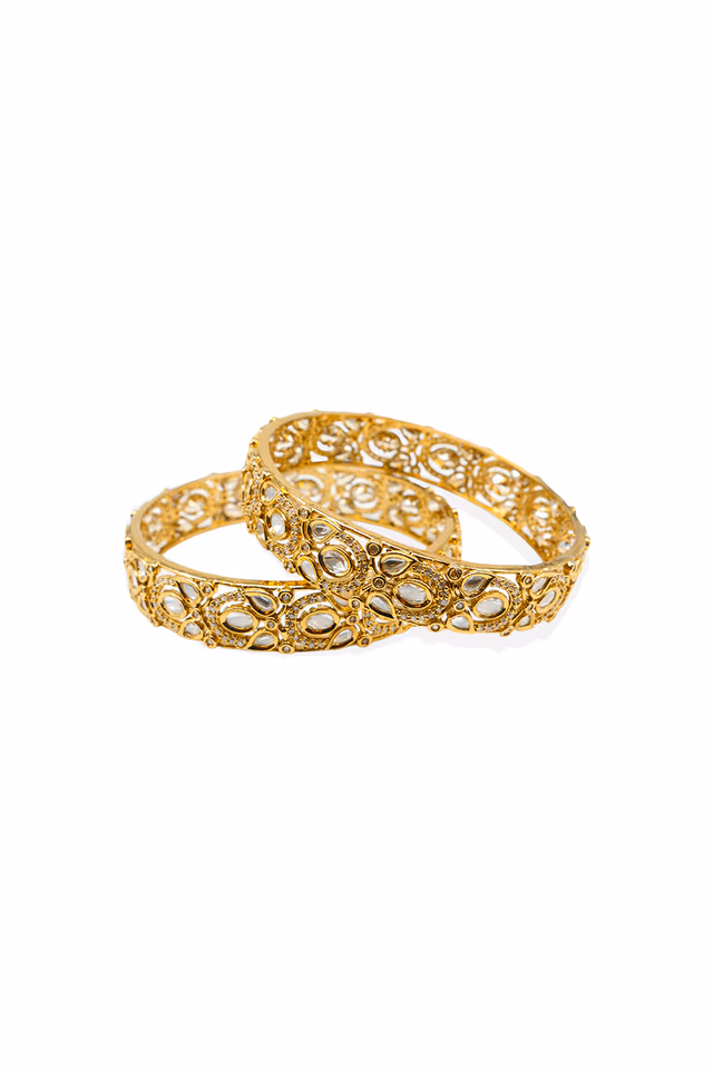 Gold And White Kundan Bangles Are A Testament To Exceptional Design And Quality. — rent in Coimbatore