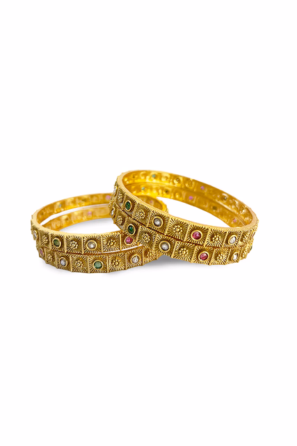 Elevate Your Ethnic Attire With These Stunningly Detailed Gold Plated Traditional Indian Wedding Bangles — rent in Bangalore