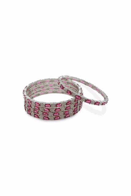 Dual Stone Designer Bangles – White & Ruby Red Variants — rent in Kochi