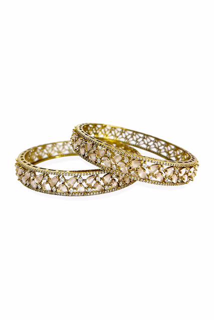 Elevate Your Evening Look With These Victorian Finished Bangles Set With Brilliant Pink Stones — rent in Bangalore