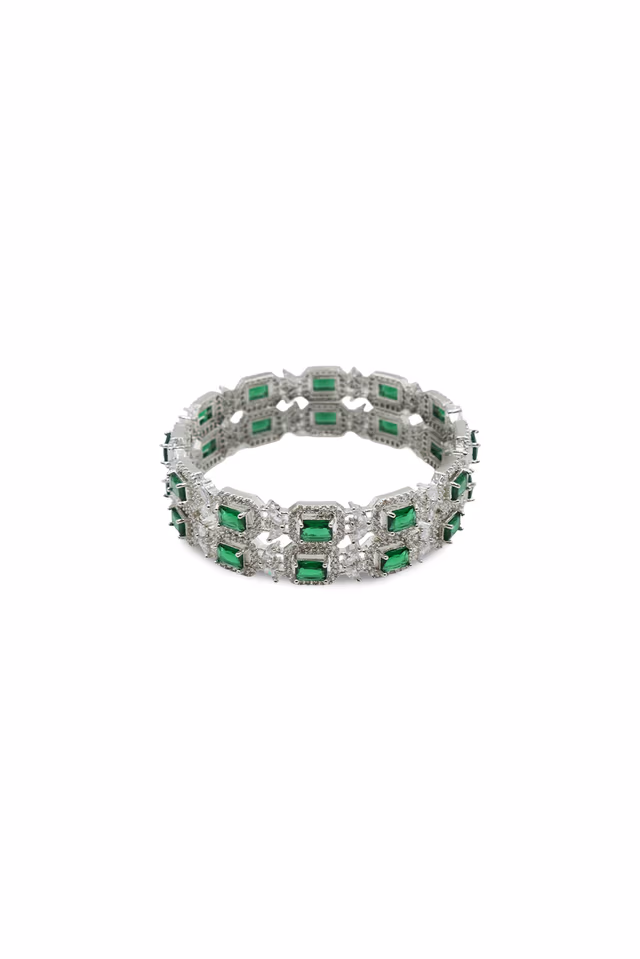Emerald Green Rectangular Motif Designer Bangle — rent in Kochi