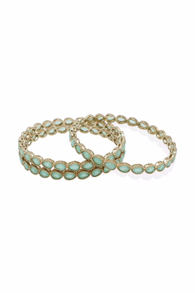 Gold-Tone Aqua Green Stone Slim Bangle — rent in Kochi