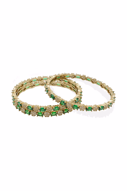 Gold-Tone Emerald & White Stone Studded Bangle — rent in Kochi