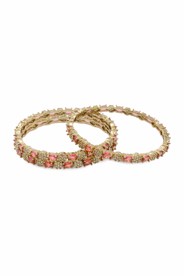 Gold-Tone Ruby & White Stone Studded Bangle — rent in Kochi