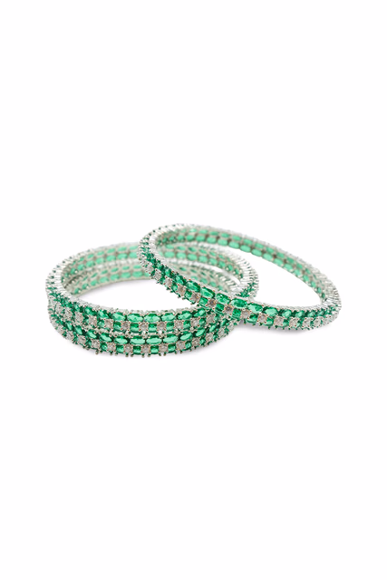 Green Stones Set Against Silver-Tone ADs Create A Vibrant And Luxurious Traditional Look. — rent in Calicut